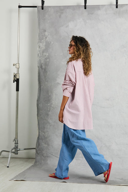 Diana Wrap Shirt - Rose Stripe