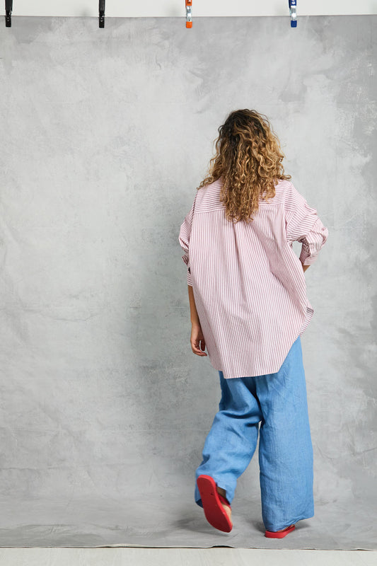 Diana Wrap Shirt - Rose Stripe