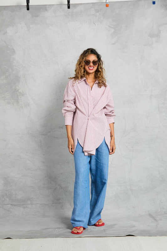 Diana Wrap Shirt - Rose Stripe