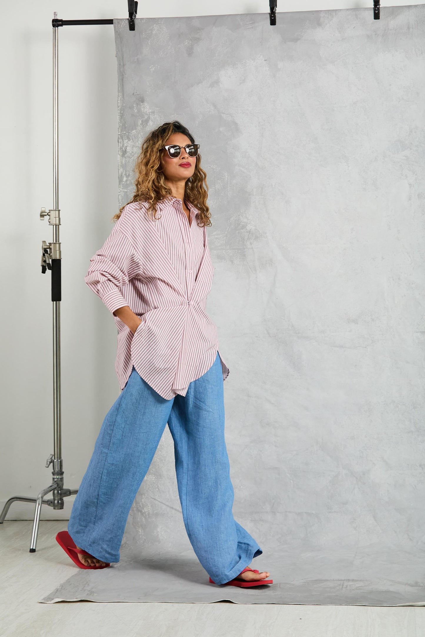 Diana Wrap Shirt - Rose Stripe