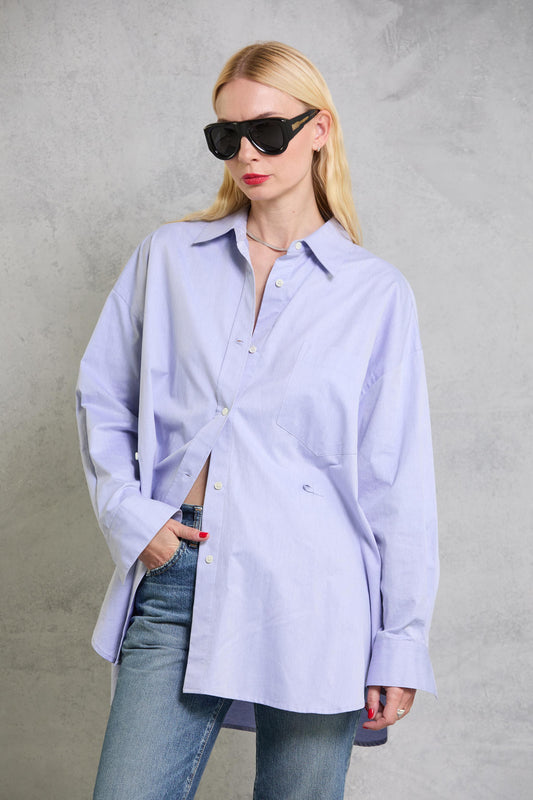 Diana Wrap Shirt in Poplin - Twill Blue