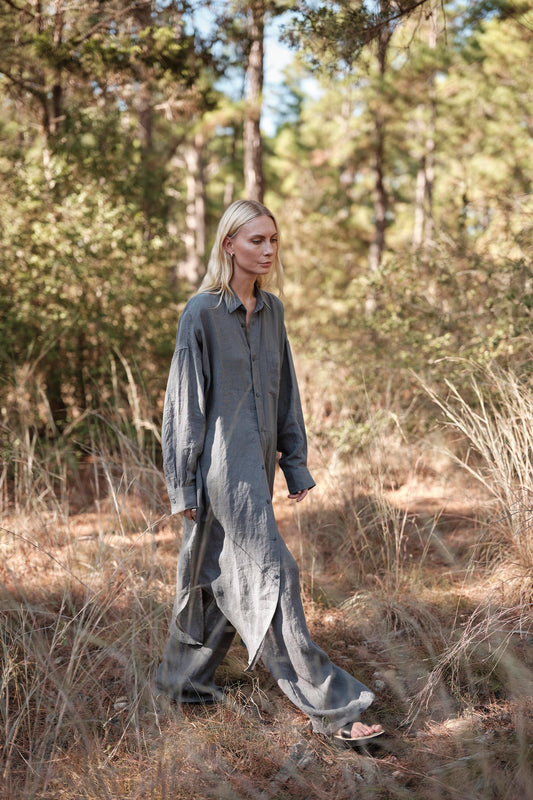 Florence Shirt Dress in Linen - Agave