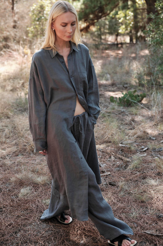 Florence Shirt Dress in Linen - Agave