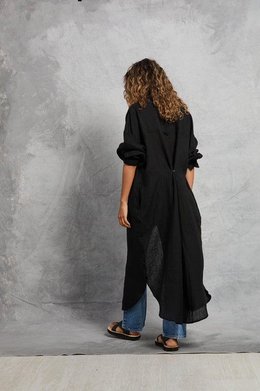 Florence Shirt Dress in Linen - Black