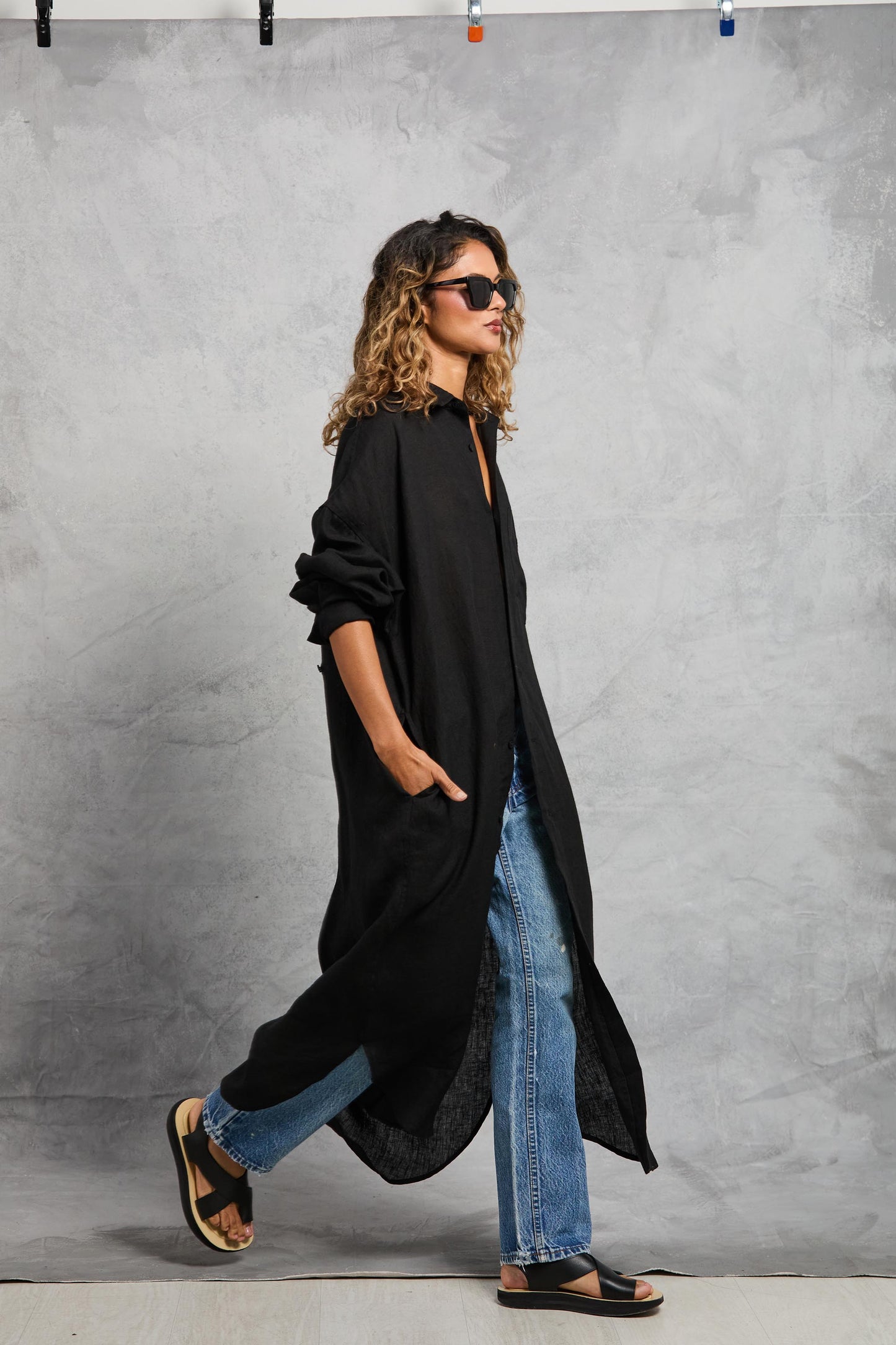 Florence Shirt Dress in Linen - Black