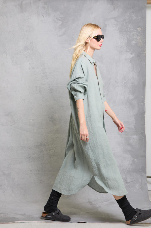 Florence Shirt Dress in Linen - Limestone