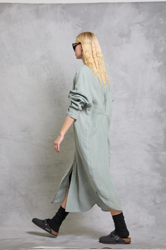 Florence Shirt Dress in Linen - Limestone