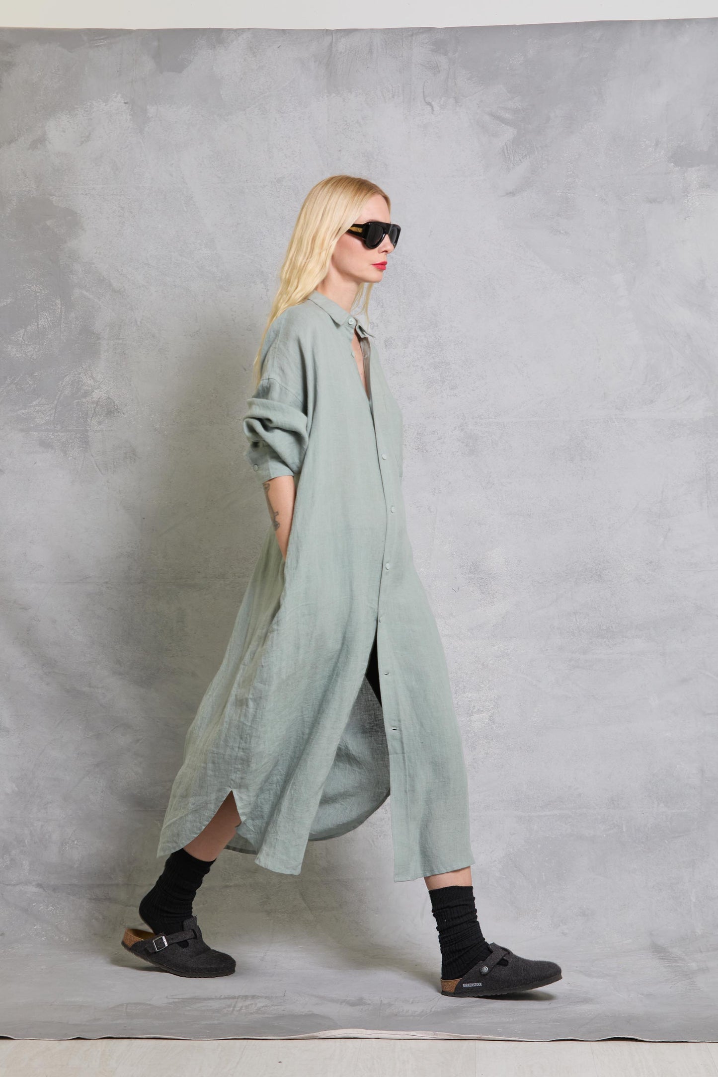 Florence Shirt Dress in Linen - Limestone