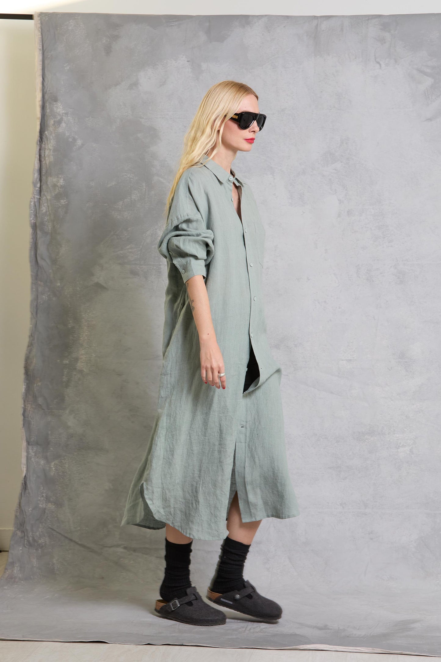 Florence Shirt Dress in Linen - Limestone