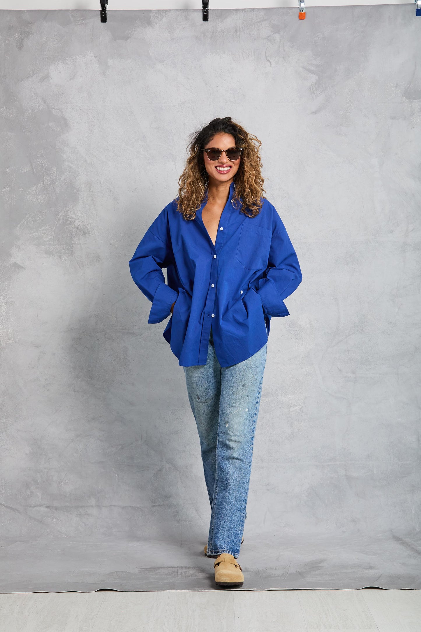 Diana Wrap Shirt in Poplin - Cobalt