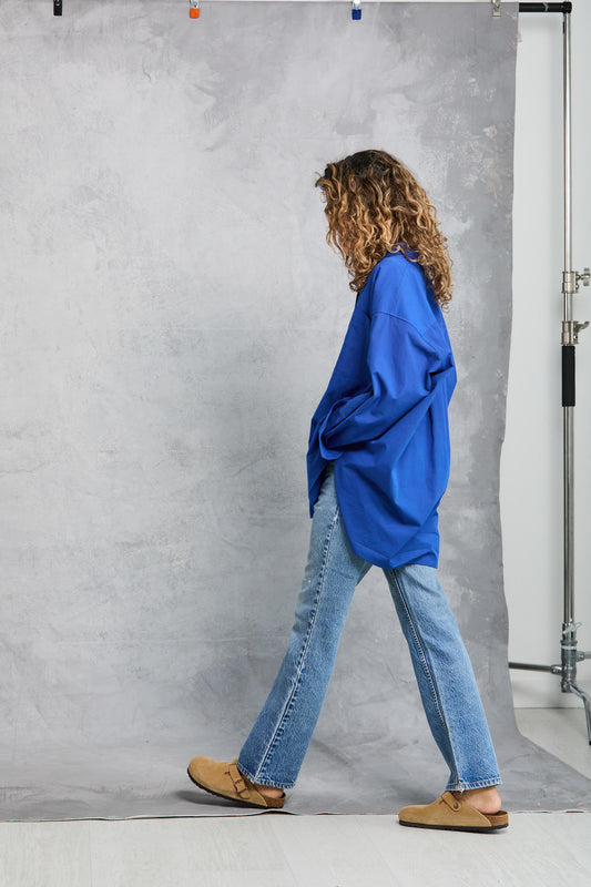 Diana Wrap Shirt in Poplin - Cobalt