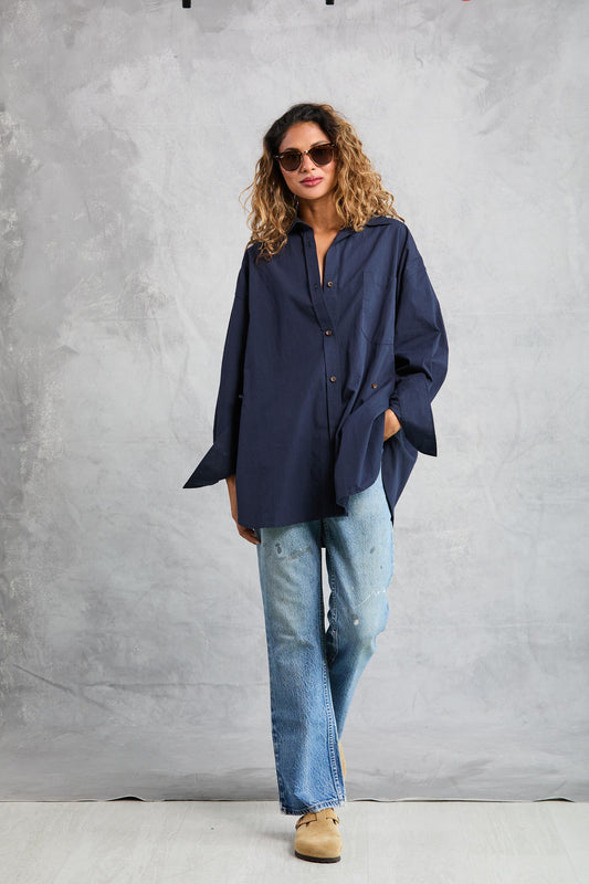 Diana Wrap Shirt in Poplin - Navy
