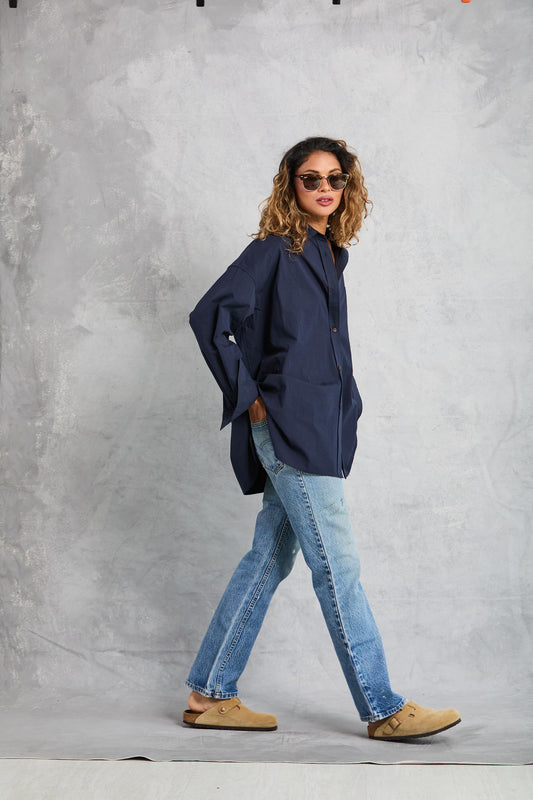 Diana Wrap Shirt in Poplin - Navy