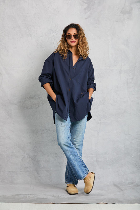 Diana Wrap Shirt in Poplin - Navy