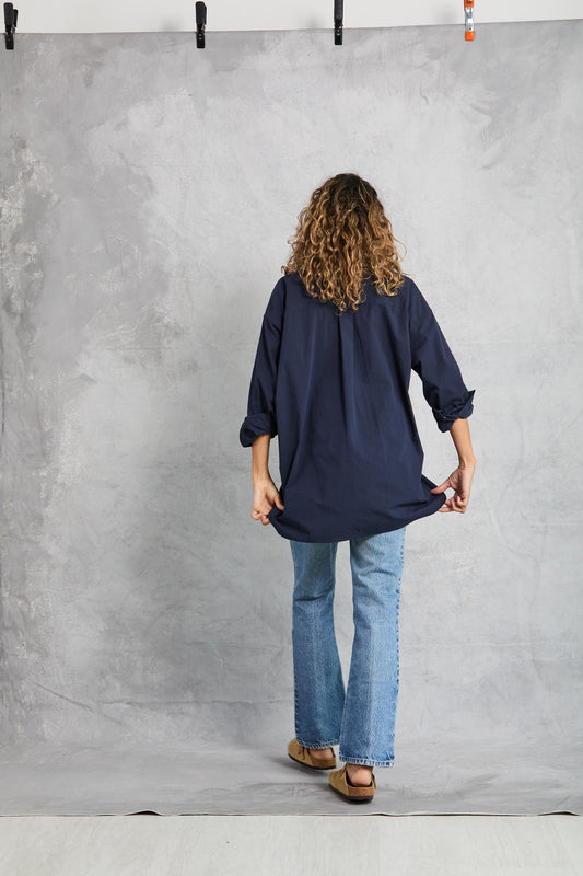 Diana Wrap Shirt in Poplin - Navy