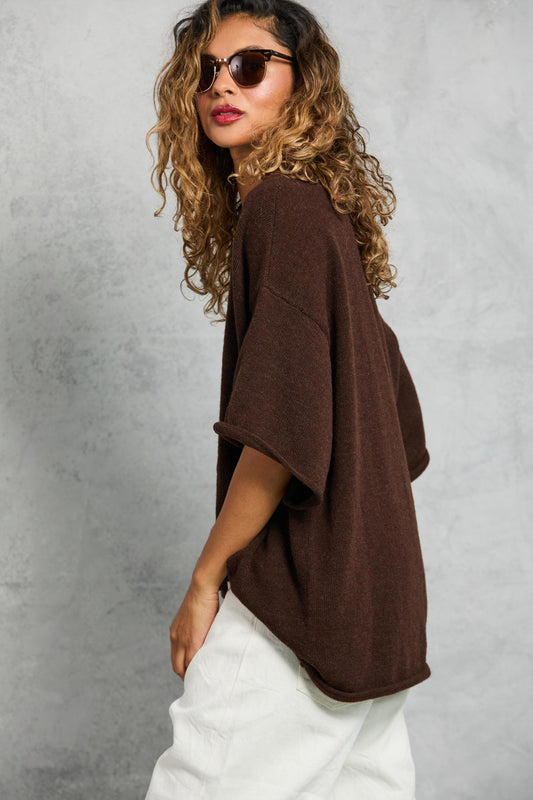 Boyfriend Knit Tee in Cocoa