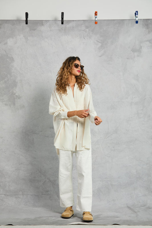 Tuxedo Shirt in Silk - Ivory