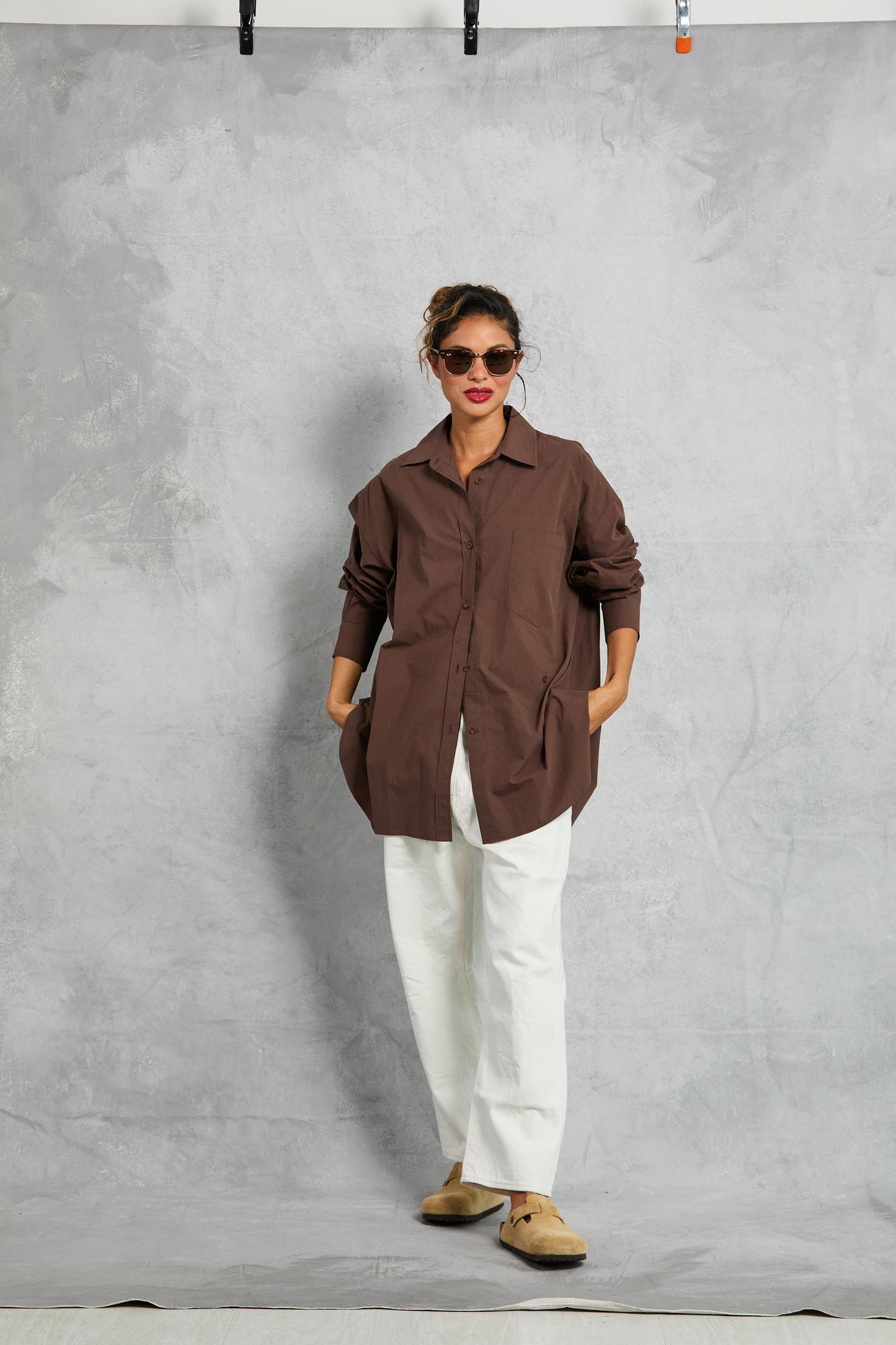 Diana Wrap Shirt in Poplin - Cocoa