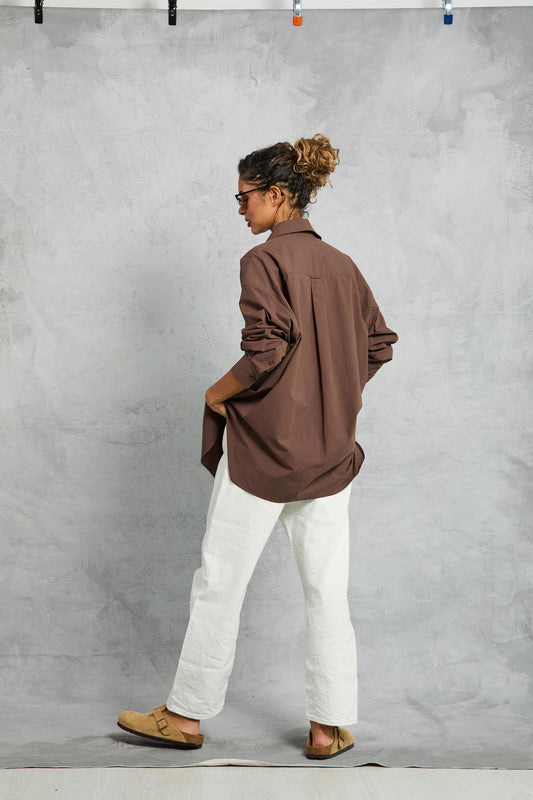 Diana Wrap Shirt in Poplin - Cocoa