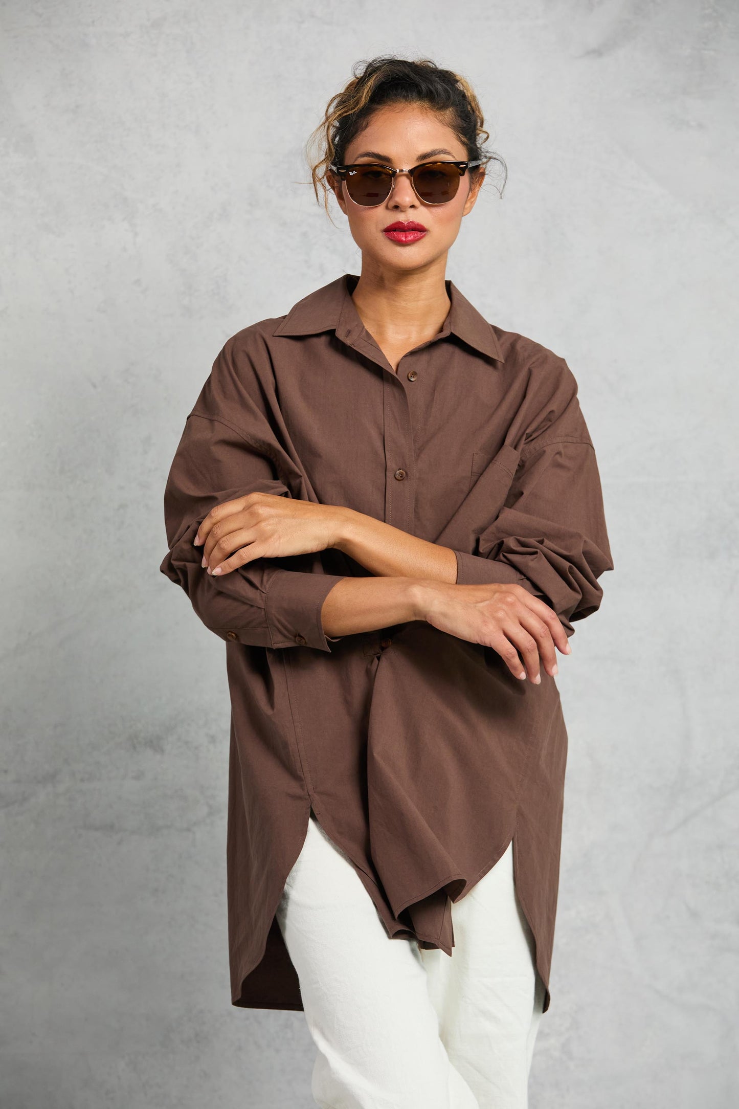 Diana Wrap Shirt in Poplin - Cocoa