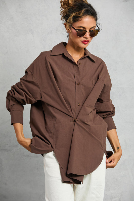 Diana Wrap Shirt in Poplin - Cocoa