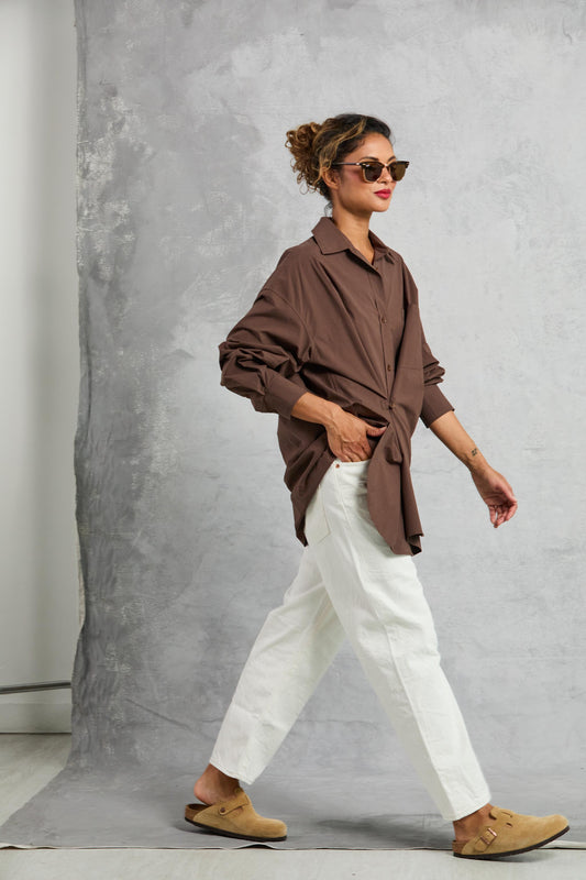 Diana Wrap Shirt in Poplin - Cocoa