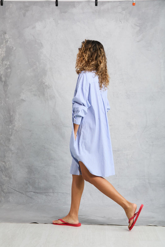 Phoebe Mini Shirt Dress in Sky Stripe