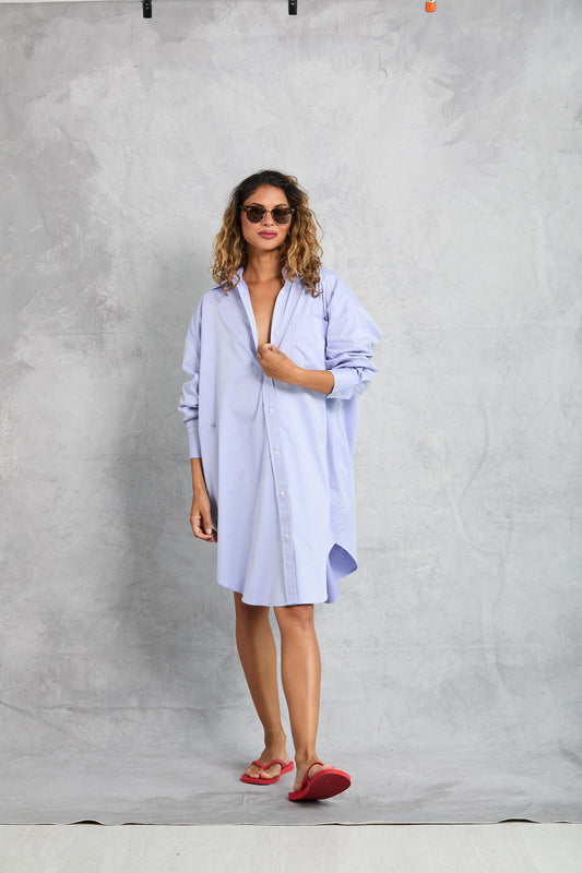 Phoebe Mini Shirt Dress in Twill Blue