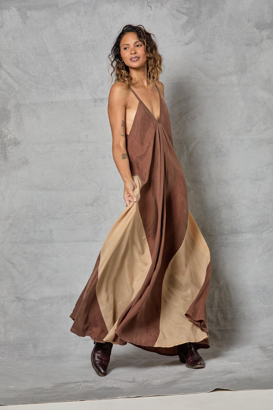 Stevie Dress in Cupro - Color Block
