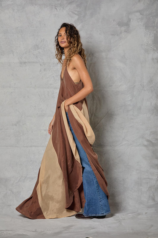 Stevie Dress in Cupro - Color Block