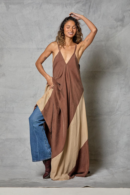 Stevie Dress in Cupro - Color Block