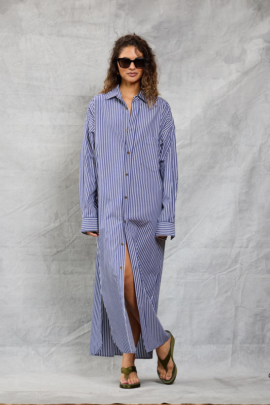 Slim Phoebe Shirt Dress - Navy Stripe