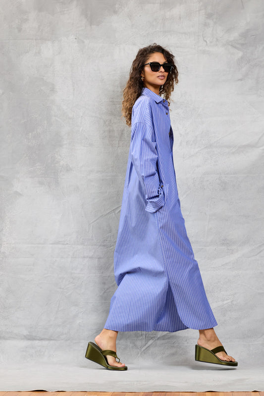 Slim Phoebe Shirt Dress - Royal Stripe