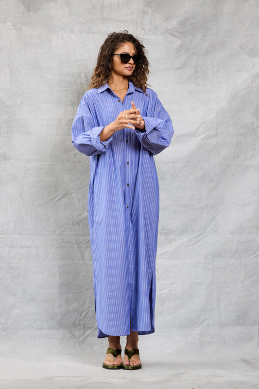 Slim Phoebe Shirt Dress - Royal Stripe