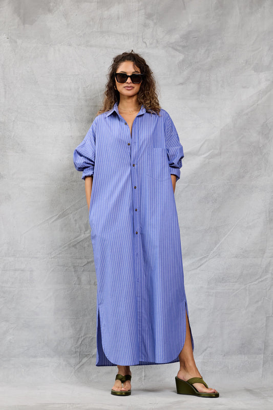 Slim Phoebe Shirt Dress - Royal Stripe