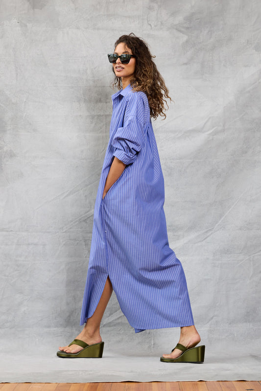 Slim Phoebe Shirt Dress - Royal Stripe