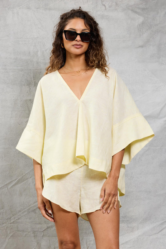 Throw-on Top in Linen - Lemon