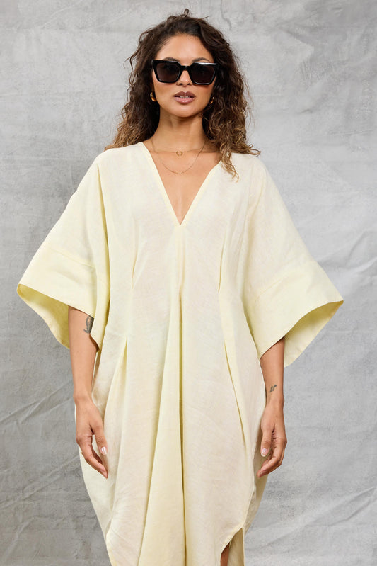 Throw on Dress in Linen - Lemon