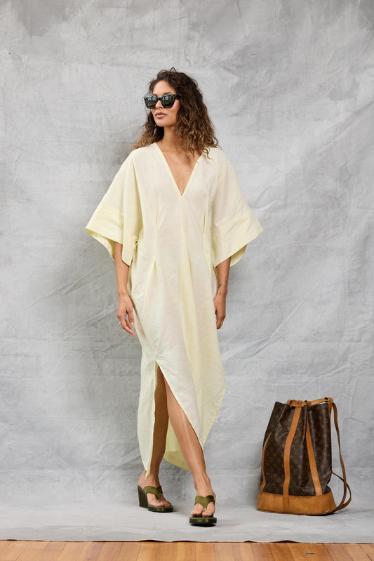 Throw on Dress in Linen - Lemon