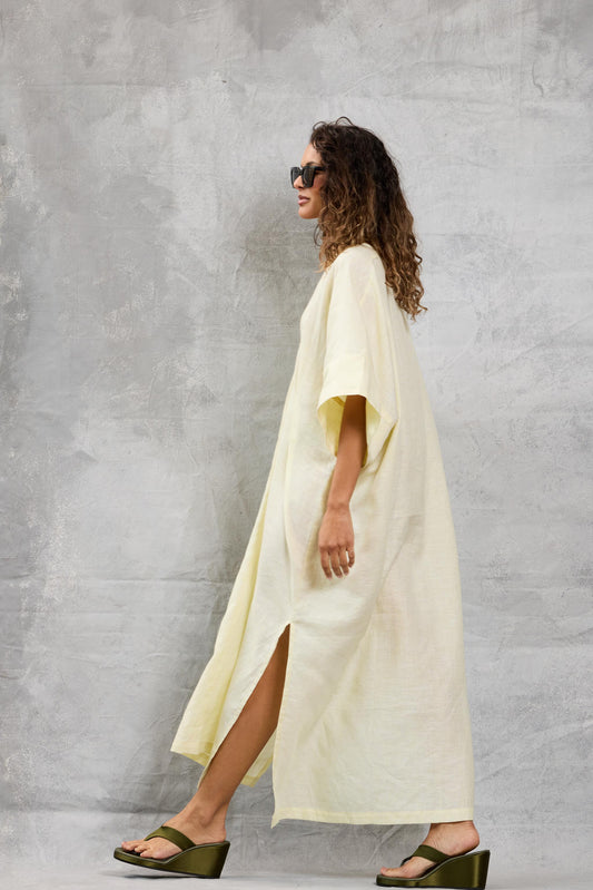 Throw on Dress in Linen - Lemon