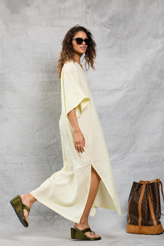 Throw on Dress in Linen - Lemon