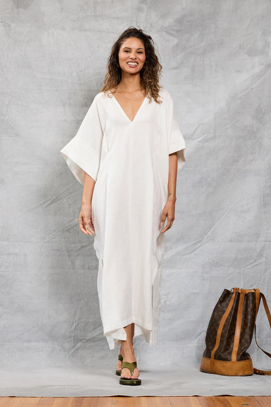 Throw on Dress in Linen - White
