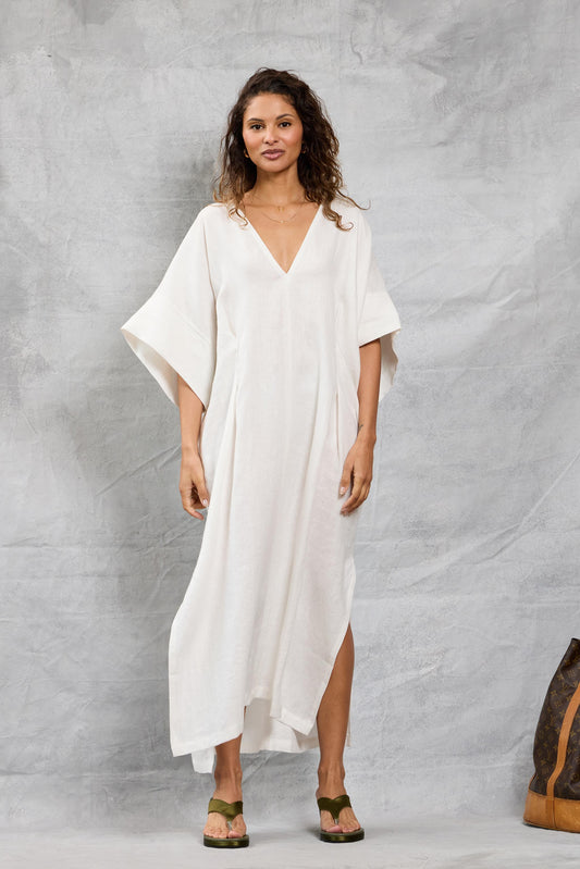 Throw on Dress in Linen - White