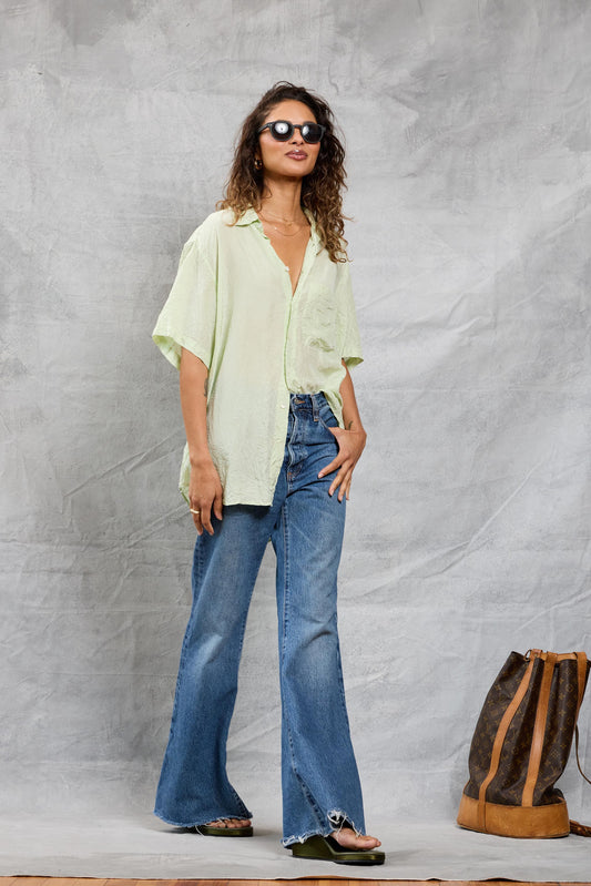 Riviera Shirt in Silk - Key Lime