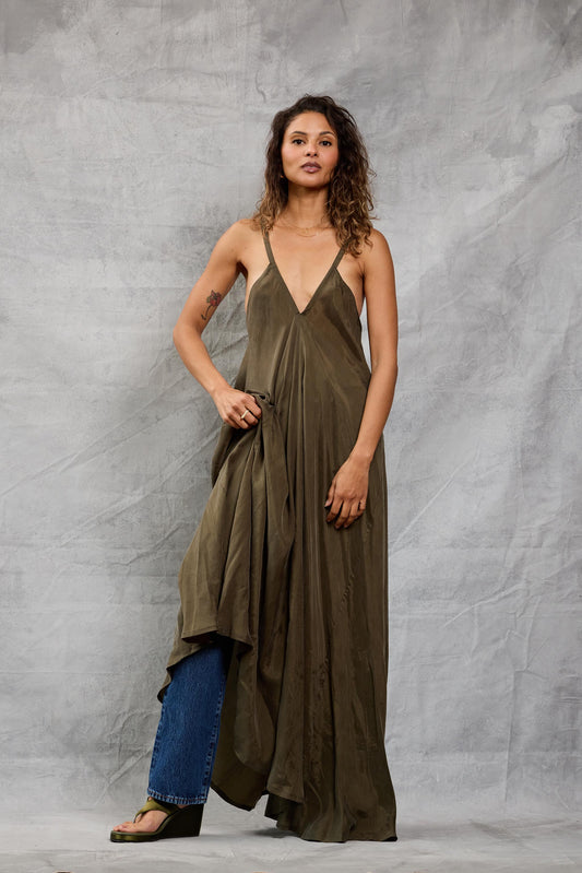 Stevie Dress in Cupro - Olive