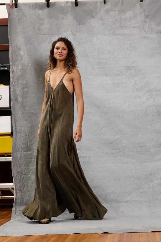 Stevie Dress in Cupro - Olive