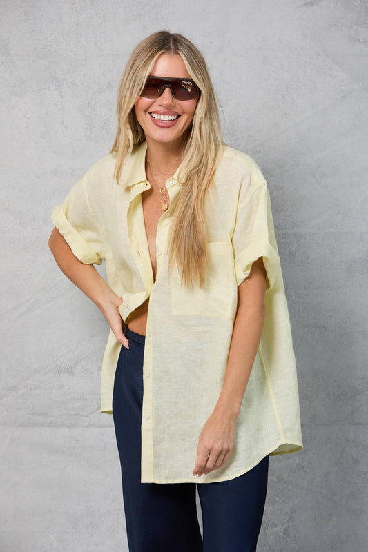 Riviera Shirt in Linen - Lemon