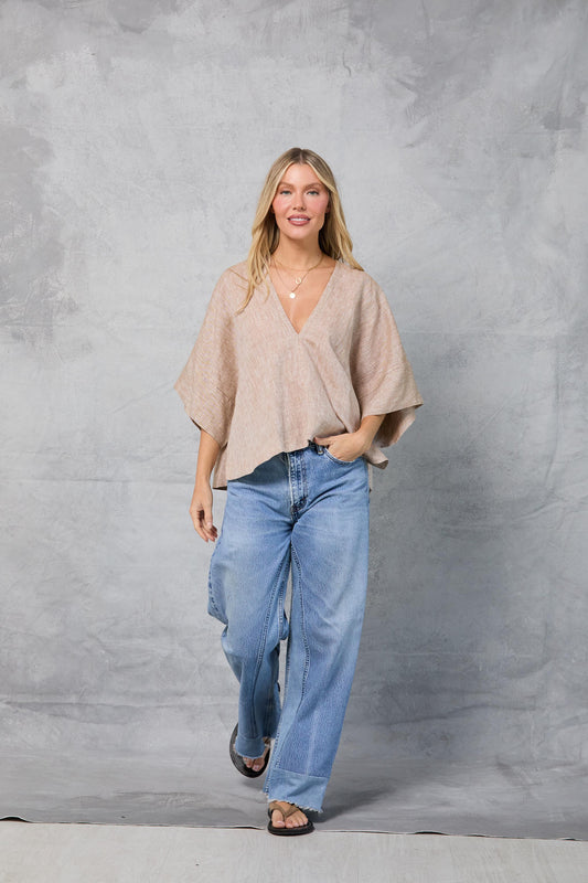 Throw-on Top in Linen - Khaki