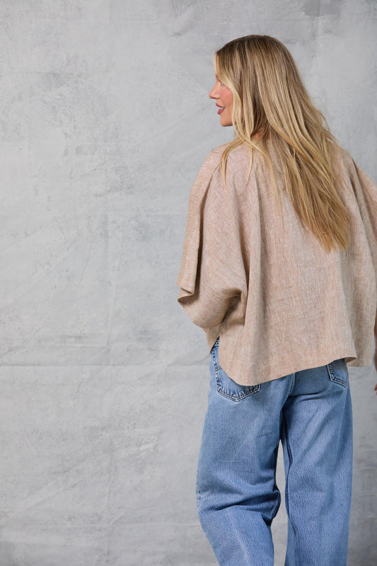 Throw-on Top in Linen - Khaki