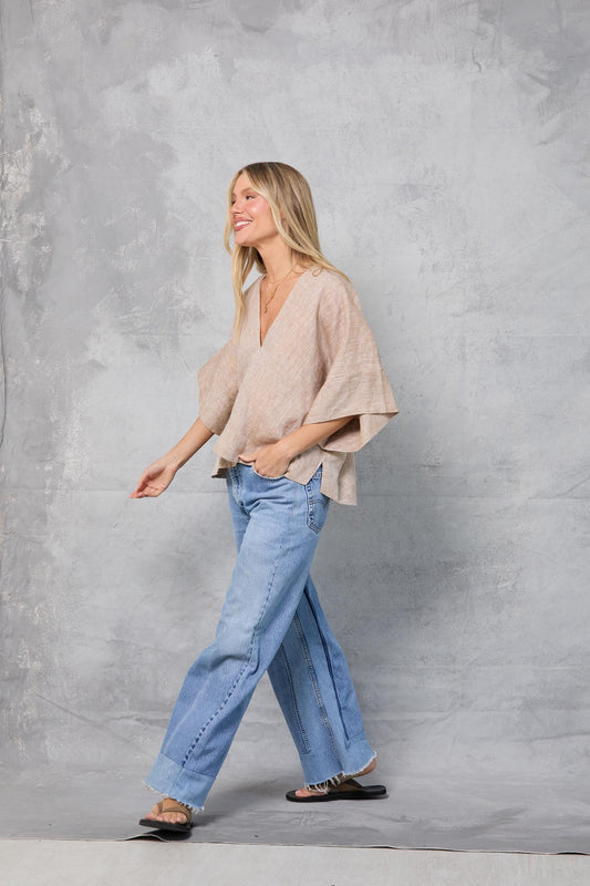 Throw-on Top in Linen - Khaki